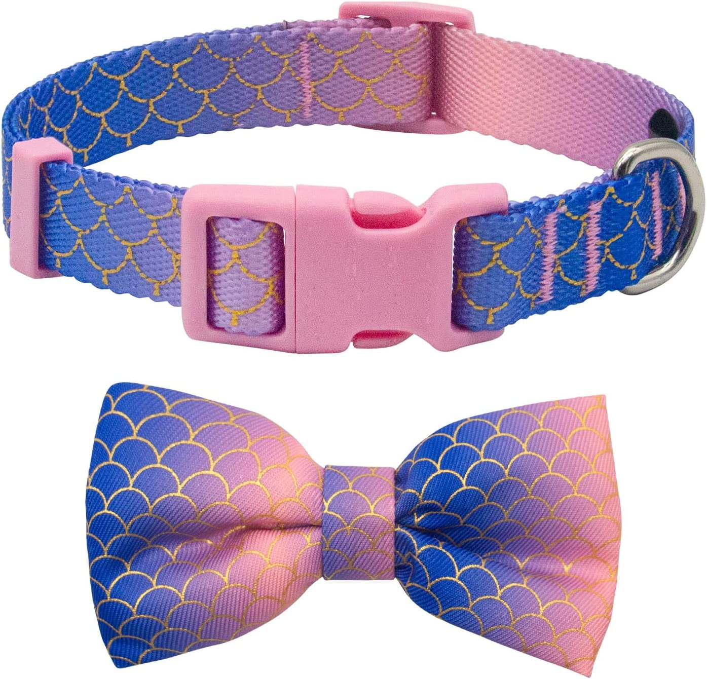 azuza Bowtie Dog Collar Mermaid Soft & Comfy Dog Collar with Removable Bow Gradient Color Size