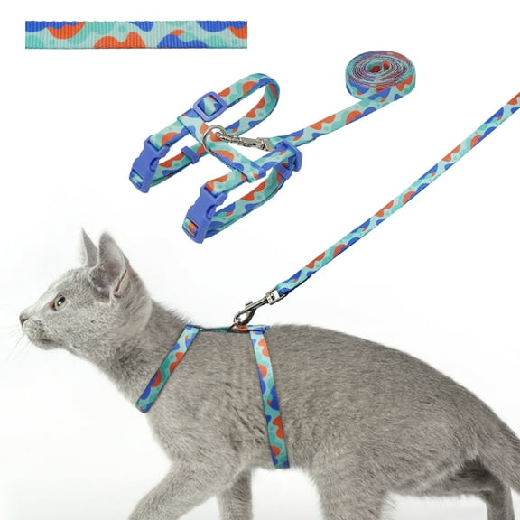 azuza Cat Harness and Leash Set for Safe Walking and Travel, Cat Harness Escape Proof Lightweight Size Adjustable Soft Material for Small Large Cats, Blue Camo