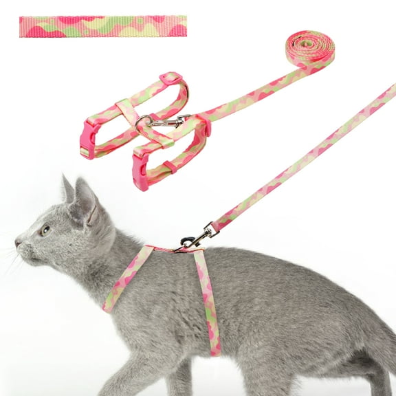 azuza Cat Harness and Leash Set for Safe Walking and Travel, Cat Harness Escape Proof Lightweight Size Adjustable Soft Material for Small Large Cats, Pink Camo