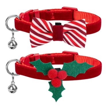 2pcs Christmas Cat Collar With Bells And Bow Tie, Breakaway Adjustable