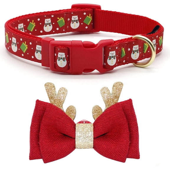 azuza Christmas Dog Collar Adjustable Xmas Dog Collar with Christmas Antler Bow tie Accessories Snowman Dog Collar for Puppy and Small Medium Large Dogs