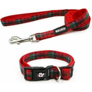 azuza Christmas Dog Collar and Leash Set, Buffalo Plaid Dog Collar with Matching Leash for Small Medium Large Dogs, Great for Christmas, New Year, Festivals and Daily Use