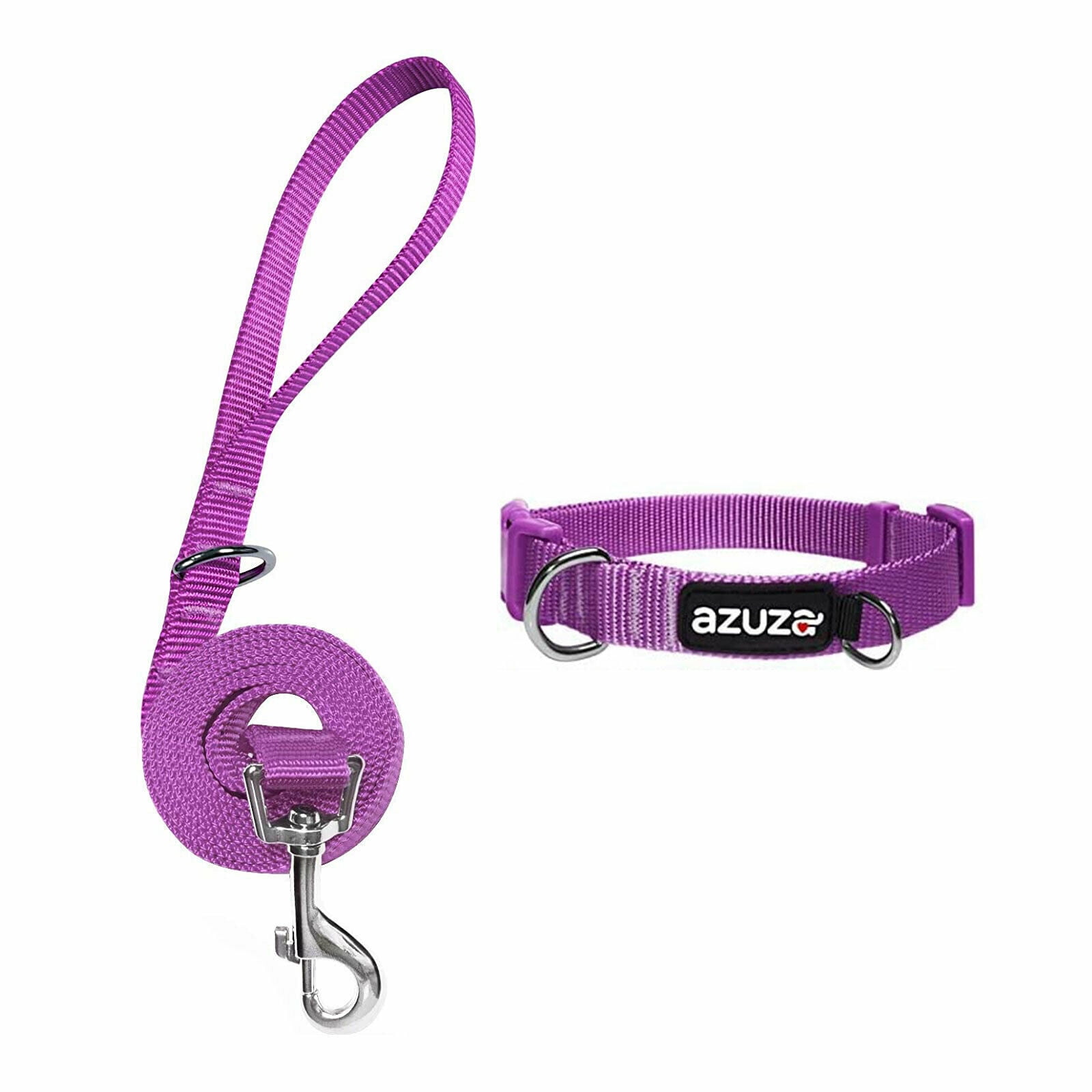 Azuza Walking Dog Collar and Leash Set, Soft Nylon for Small, Medium