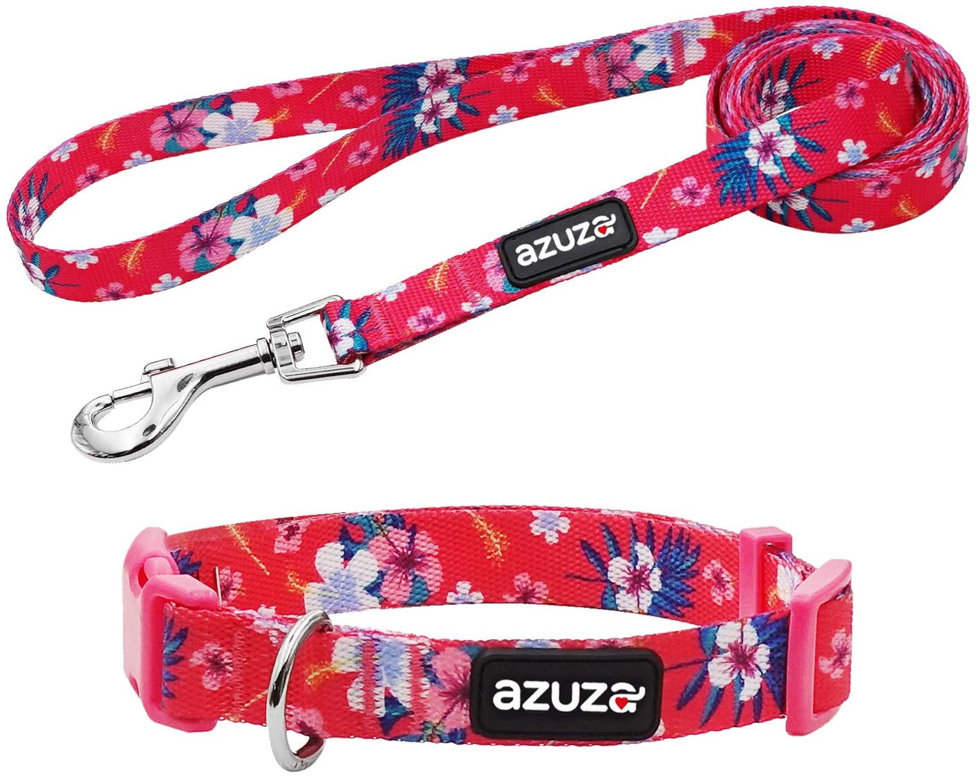 azuza Dog Collar and Leash Set Nylon Collar Leash for Small Medium and Large Dogs