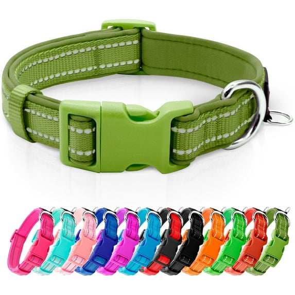 azuza Reflective Dog Collar, Soft Neoprene Padded Pet Collar with ID Tag Ring, Adjustable for Puppy and Small Dogs,Army Green,XS