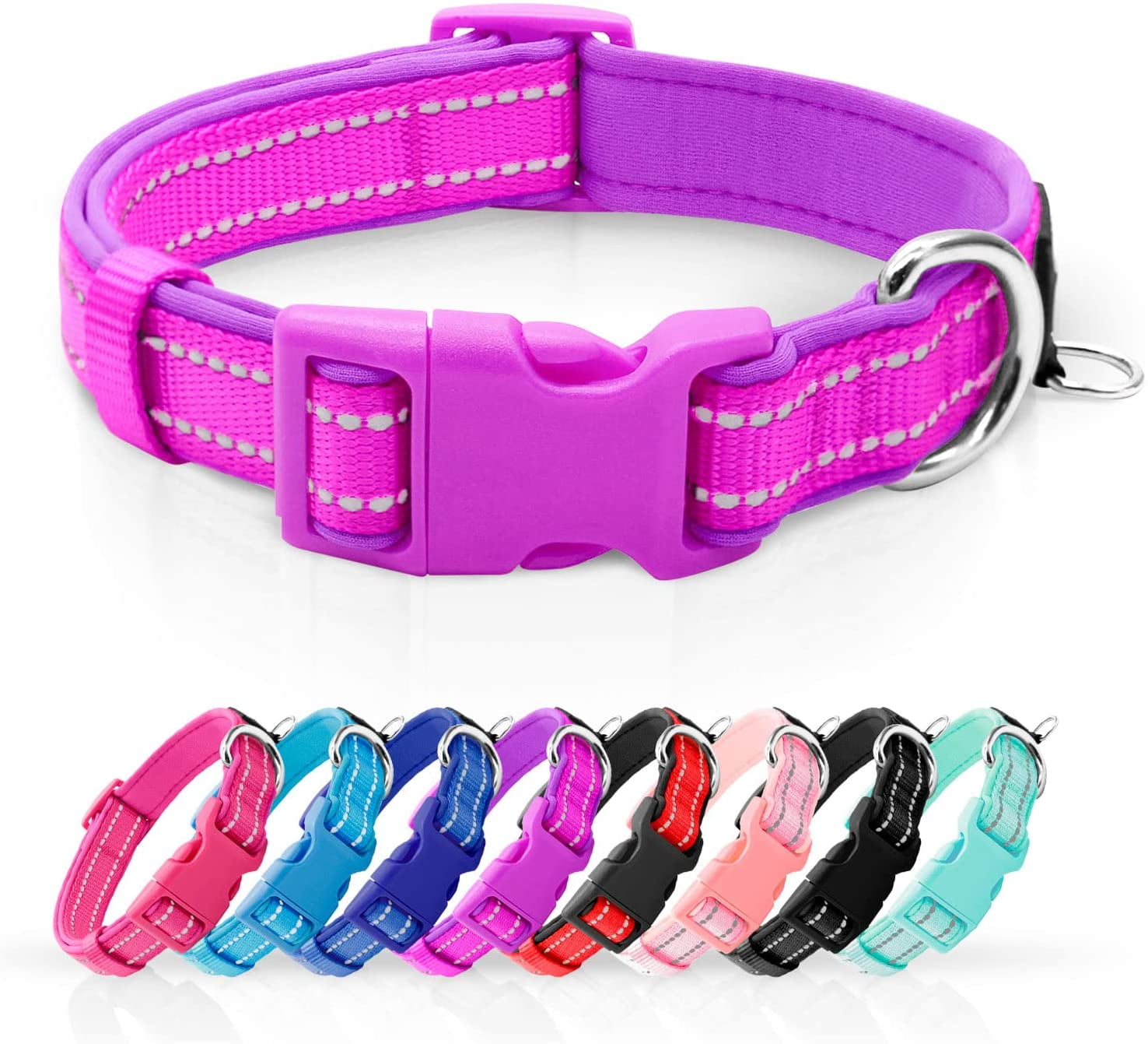 azuza Reflective Dog Collar Super Soft Neoprene Padded Dog Collars with ID  Tag Ring for Small Medium Large Dogs