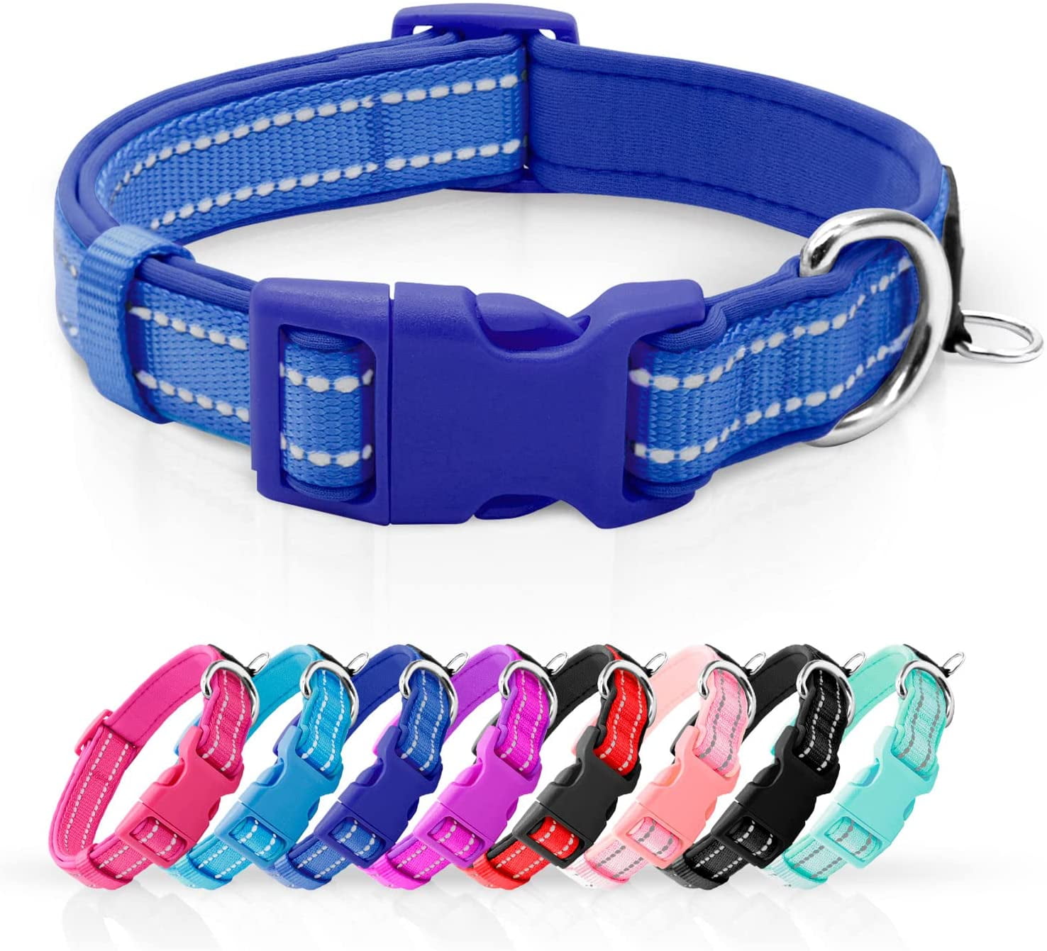  ActiveDogs Premium Soft Fleece Lined Large 17-28 Adjustable  Dog Collar w/Heavy Duty Velcro Tabs + Durable Center D-Ring - Blue : Pet  Supplies