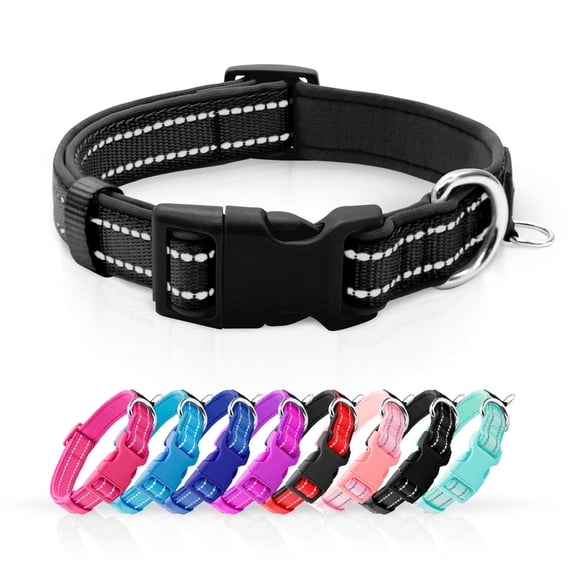 azuza Reflective Dog Collar Super Soft Neoprene Padded Dog Collars with ID Tag Ring for Small Medium Large Dogs