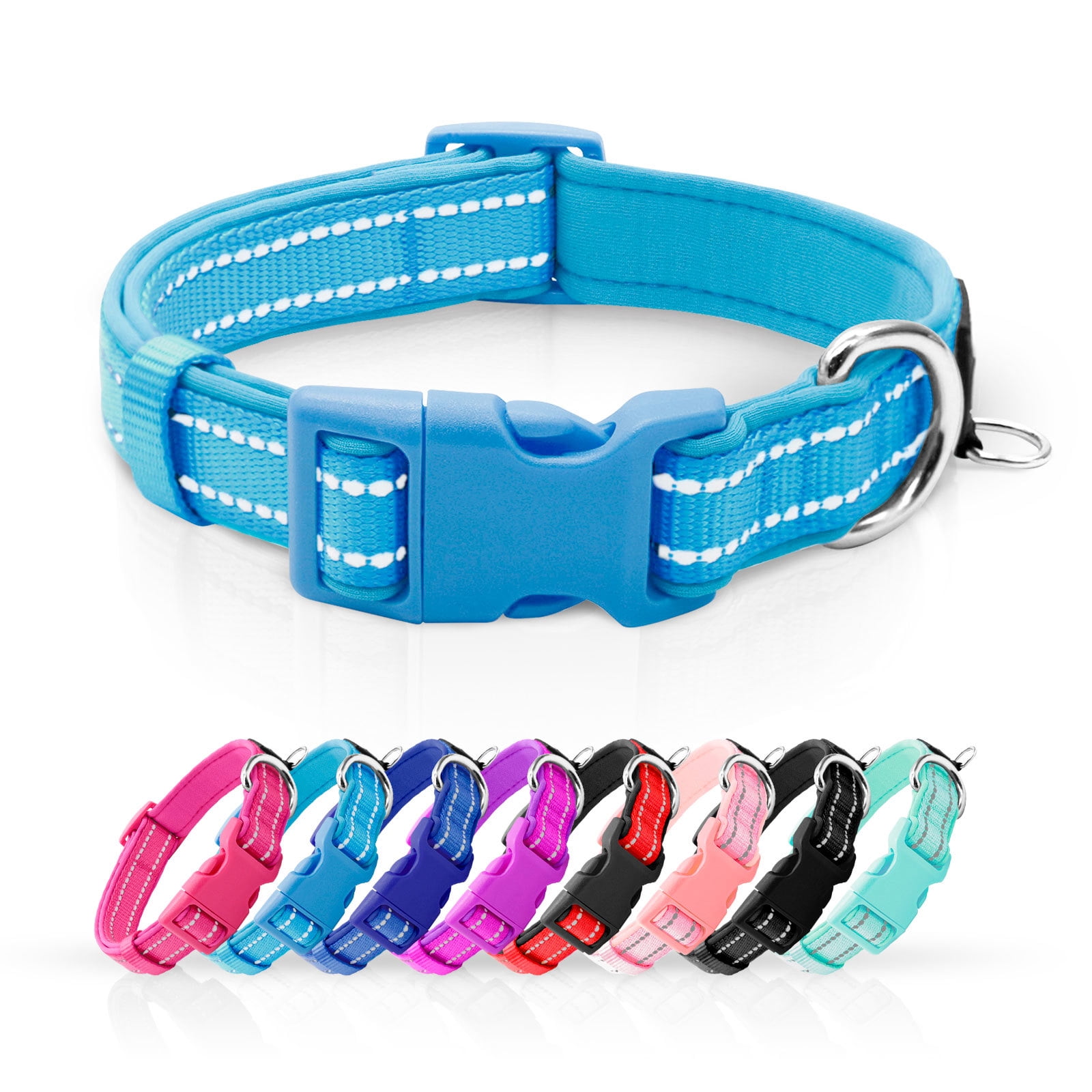 azuza Reflective Dog Collar Super Soft Neoprene Padded Dog Collars with ID  Tag Ring for Small Medium Large Dogs 