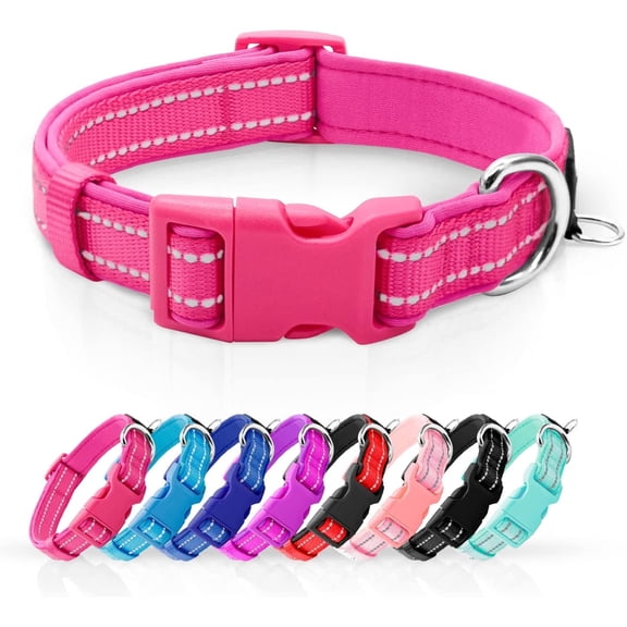 azuza Reflective Dog Collar Super Soft Neoprene Padded Dog Collars with ID Tag Ring for Small Medium Large Dogs