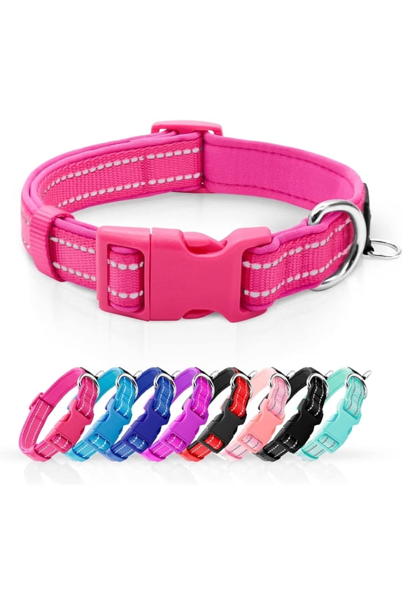 Reflective Dog Collar Super Soft Neoprene Padded Dog Collars with ID Tag Ring for Small Medium Large Dogs