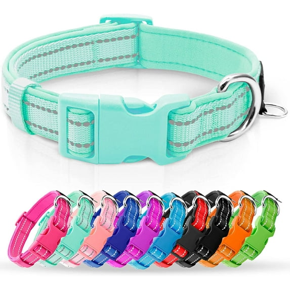 azuza Reflective Dog Collar Super Soft Neoprene Padded Dog Collars with ID Tag Ring for Small Medium Large Dogs