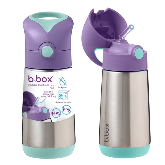 b.box 12 oz Insulated Kids Water Bottle, Stainless Steel, Leakproof - Lilac Pop