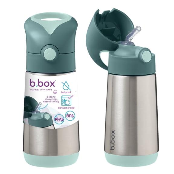 b.box 12 oz Insulated Kids Water Bottle, Stainless Steel, Leakproof - Emerald Forest