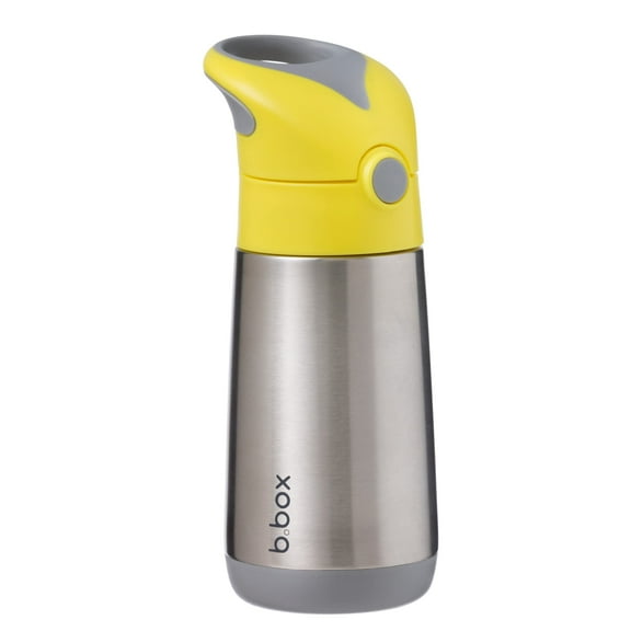 b.box 12 oz Insulated Water Bottle - Keeps Drinks Cold 8 Hours, Warm 6 Hours, Triple Wall Stainless Steel Kids Water Bottle w/ Free Flow Silicone Straw, Leakproof & Dishwasher Safe. Lemon Sherbert