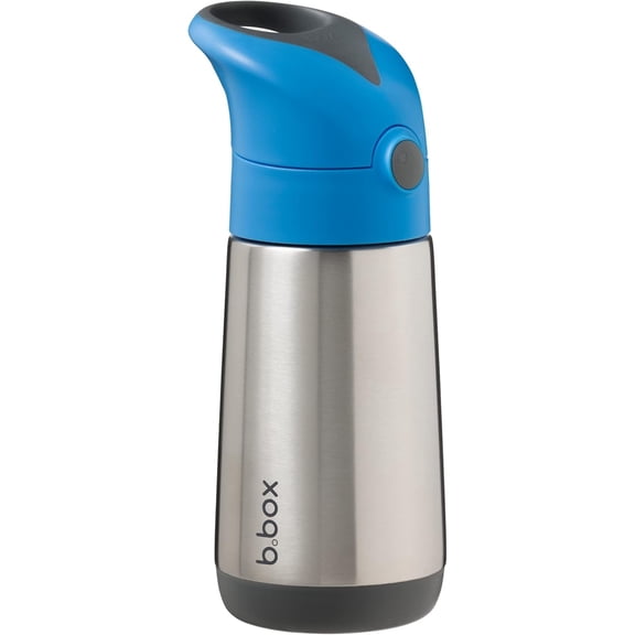 b.box 12 oz Insulated Water Bottle - Kids Water Bottle Stainless Steel w/ Free Flow Silicone Straw, Keeps Drinks Cold 8 Hours, BPA Free, Leakproof, Dishwasher Safe, Age 12m+ - Blue Slate