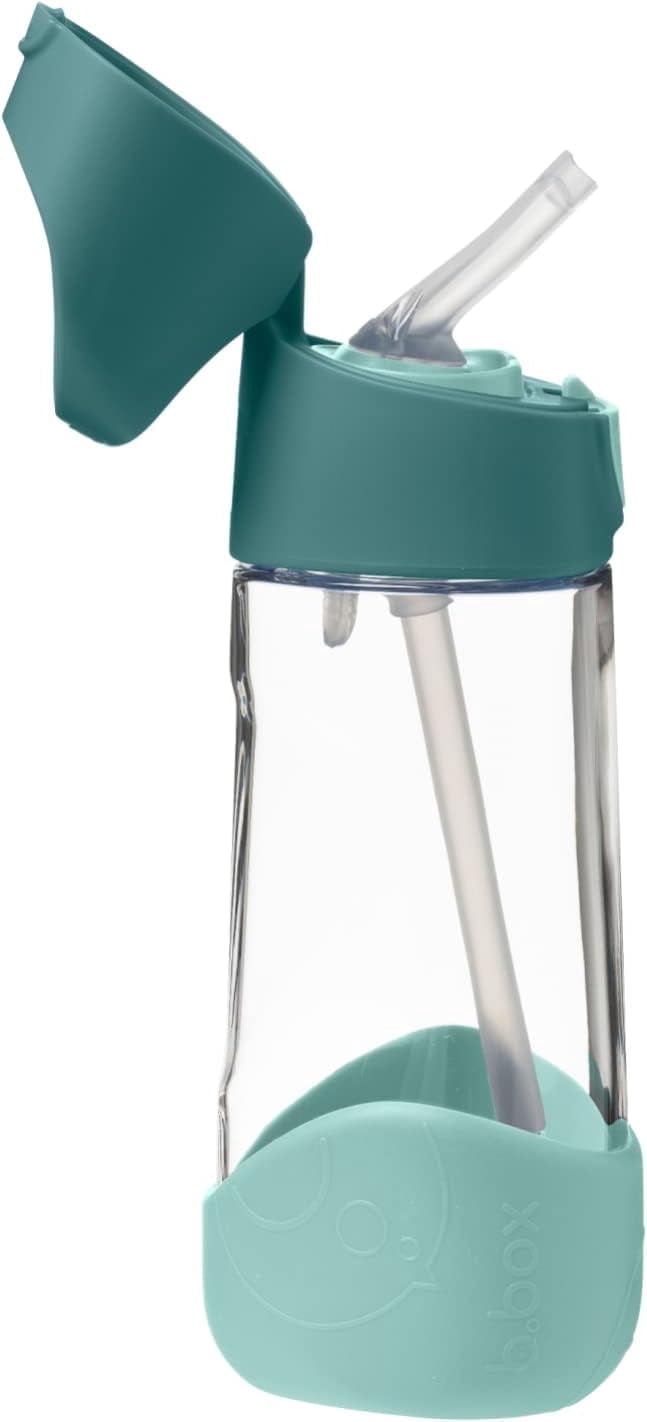 b.box 15 oz Tritan Drink Bottle: Kids Water Bottle w/ Straw & Lid for School, Travel, Daycare. Spill & Leak Proof. Easy Grip Triangle Shape. BPA Free, Dishwasher Safe. Emerald Forest
