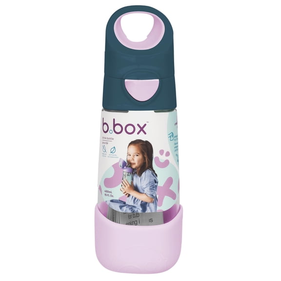 b.box 15oz Tritan Kids Water Bottle - Kids Water Bottle w/ Straw for School, Sports, Daycare - Leakproof - Ergonomic Triangle Grip - Dishwasher Safe, BPA Free - Inigo Rose