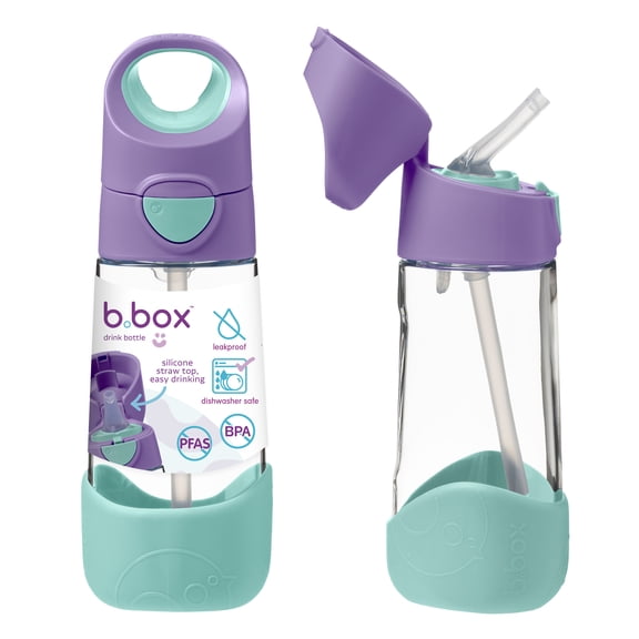 b.box 15 oz Kids Tritan Plastic Water Bottle with Straw, Leakproof - Lilac Pop