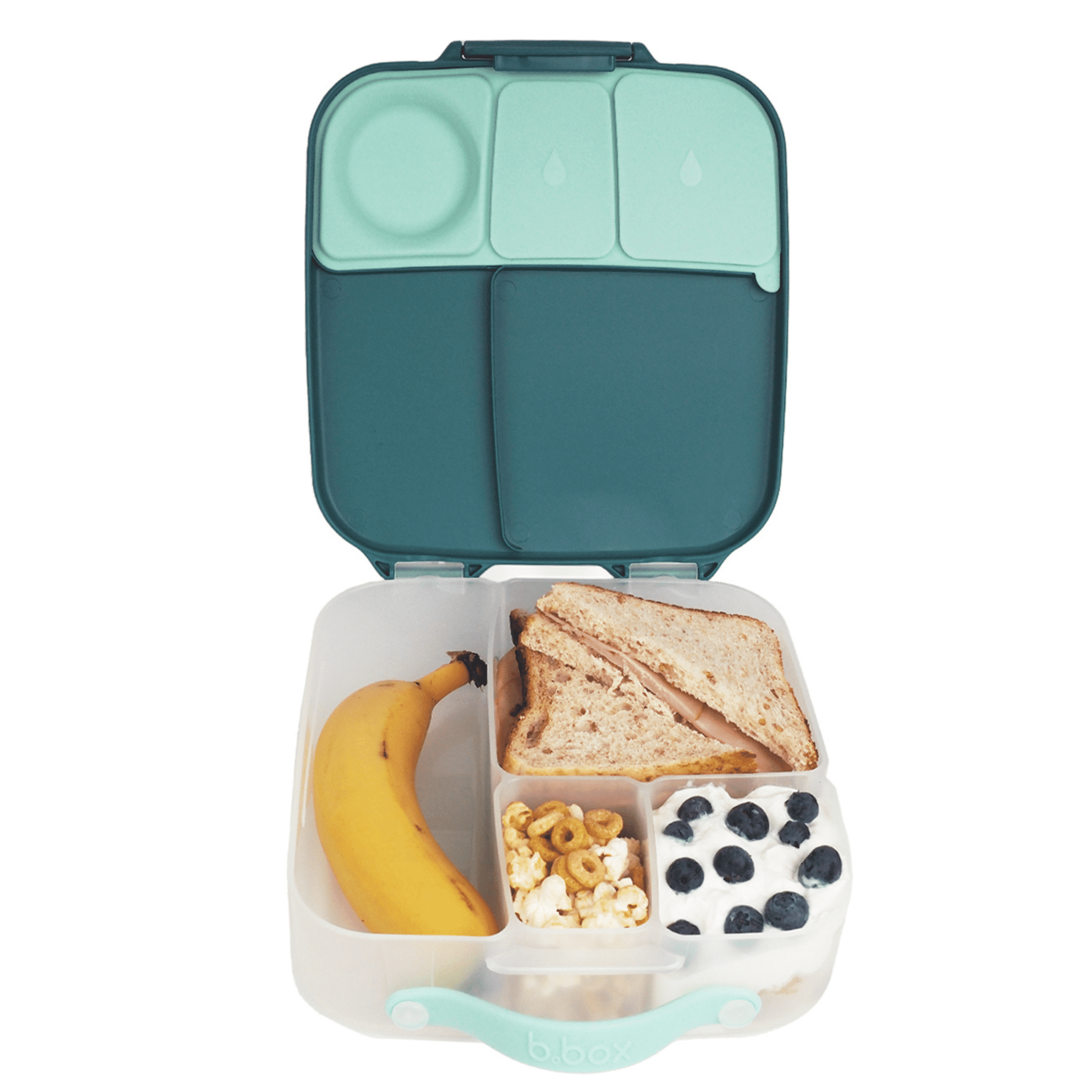 b.box Lunch Box for Big Eaters All Ages - 8.5 Cup Leak Proof Bento Box with 4 Compartments, School Lunch Container with Ice Pack, Dishwasher Safe, BPA-Free, PFAS-Free - Emerald Forest