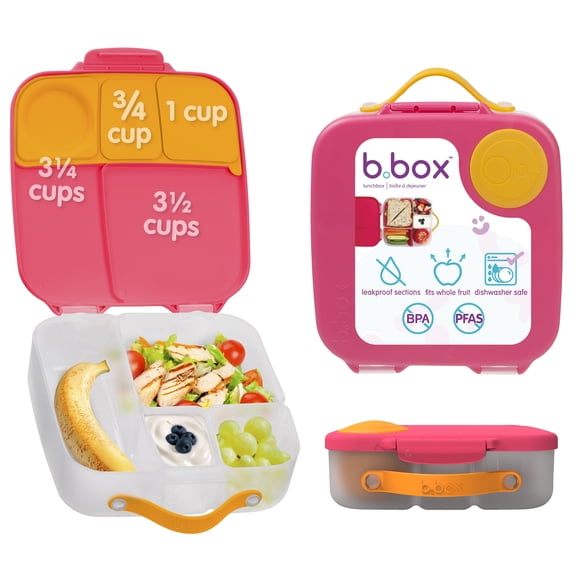 b.box Large Lunch Box for Kids, Bento Box with Ice Pack, Leakproof - Strawberry Shake