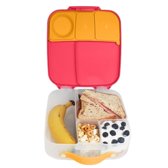 b.box Lunch Box for Big Eaters All Ages - 8.5 Cup Leak Proof Bento Box with 4 Compartments, School Lunch Container with Ice Pack, Dishwasher Safe, BPA-Free - Strawberry Shake