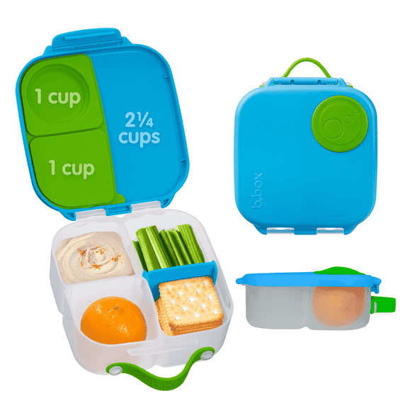 b.box Mini Lunch Box, 4.25 Cup Leak Proof Bento Box for Kids Ages 3+, 3 Compartment Snack Containers, School Lunch Container, Dishwasher Safe, BPA-Free - Ocean Breeze