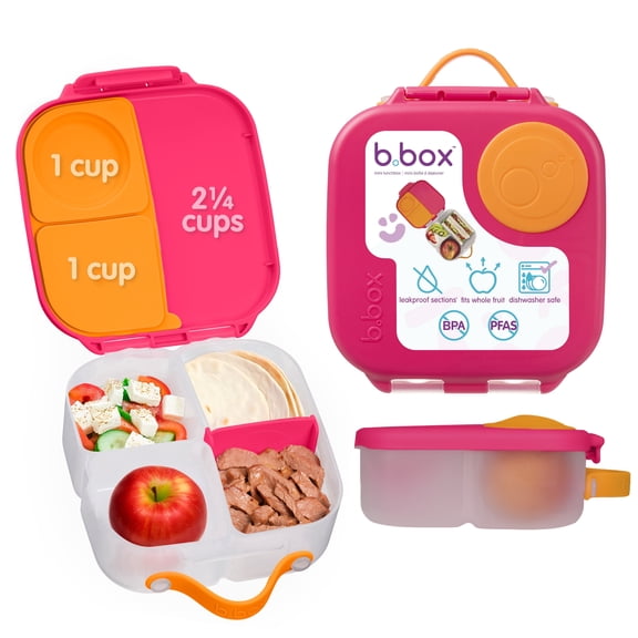 b.box Mini Lunch Box, 3-Compartment Bento Box for Kids, Leakproof - Strawberry Shake