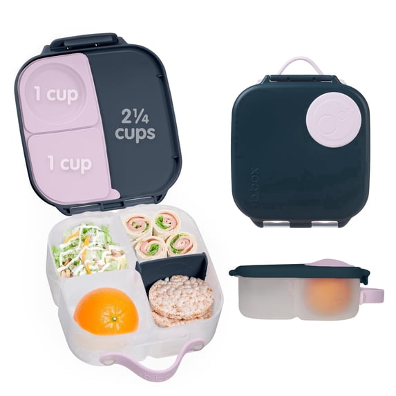 b.box Mini Lunch Box, 3-Compartment Bento Box for Kids, Leakproof - Indigo Rose