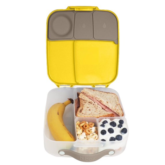 b.box Lunch Box for Kids: Bento Box w/ 4 Compartments (2 Leak Proof), Removable Divider & Gel Pack. Ideal for Big Eaters 3+. School Supplies, 8½ Cup Capacity. Lemon Sherbet