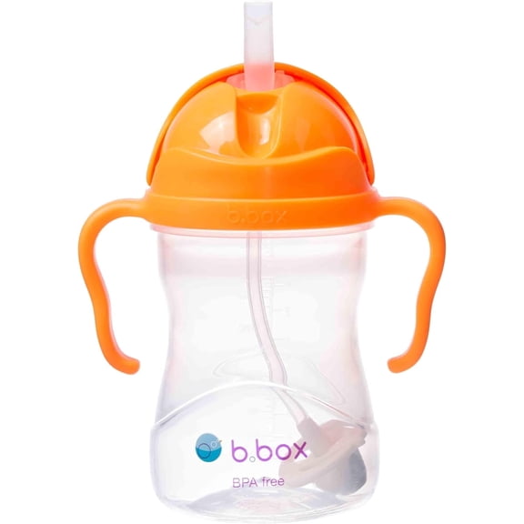 b.box Sippy Cup with Weighted Straw for Toddlers, Leakproof, 8oz - Orange Zing