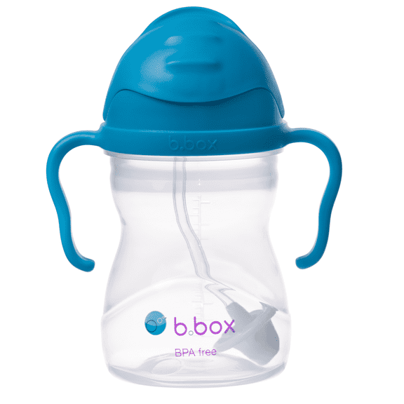 b.box Sippy Cups for Toddlers, Leakproof Weighed Straw Cup for 6+ month, Toddler Water Bottle with Handles, BPA Free, Dishwasher Safe, 8 oz - Cobalt