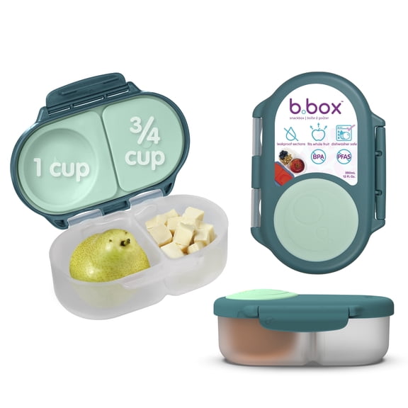 b.box Snack Box - 2 Compartment Snack Containers for Kids, Leakproof - Emerald Forest