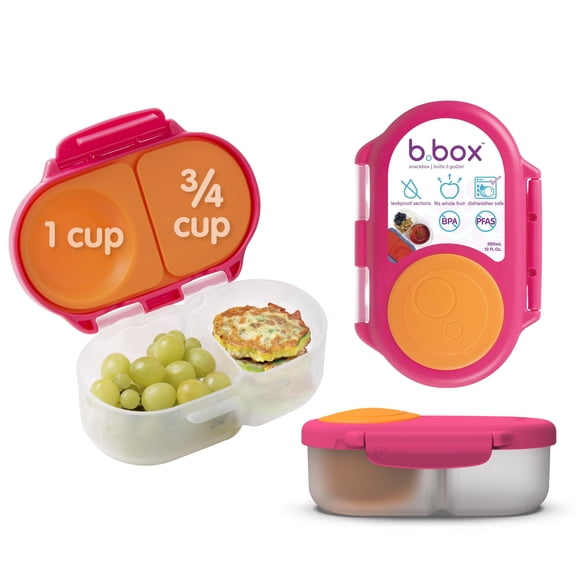 b.box Snack Box - 2 Compartment Snack Containers for Kids, Leakproof - Strawberry Shake