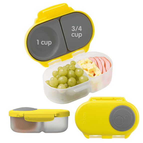 b.box Snack Box - 2 Compartment Snack Containers for Kids, Leakproof Mini Bento Box for Kids & Toddlers, Lunch Containers, Dishwasher Safe, BPA Free, Ages 4m+, 1 3/4 Cup - Lemon Sherbet
