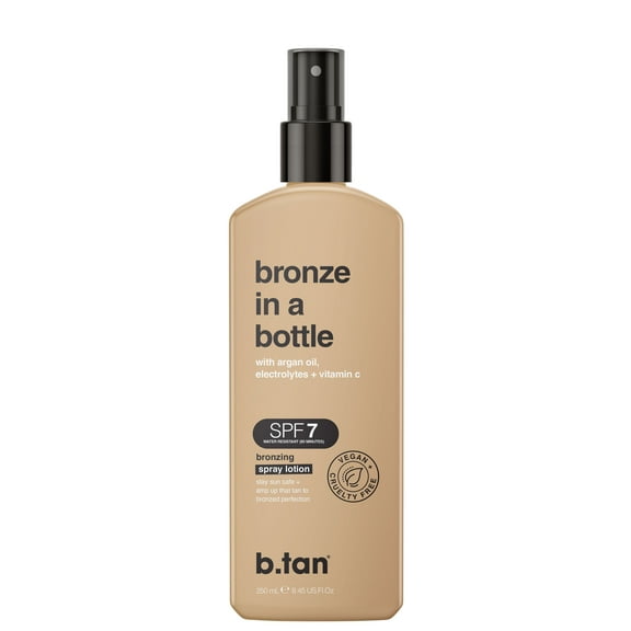 b.tan Sun Tanning Lotion Spray | Bronze In a Bottle - SPF 7 Outdoor Bronzing Spray Lotion, Packed with Argan Oil, Electrolytes, & Vitamin C, Vegan Friendly, Cruelty Free, 8.45 Fl Oz