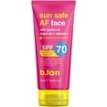 b.tan face sunscreen, sun safe AF SPF70 facial sunscreen. crueltyfree