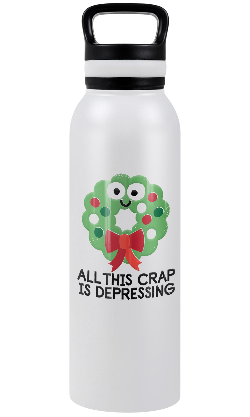 bCreative - David Olenick Official Ho Ho Hopeless 24 oz Insulated Canteen Water Bottle, Leak Resistant, Vacuum Insulated Stainless Steel with Loop Cap