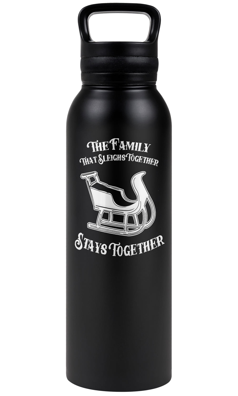 bCreative - LCT Creative Official The Family That Sleighs Together 24 oz Insulated Canteen Water Bottle, Leak Resistant, Vacuum Insulated Stainless Steel with Loop Cap, Black