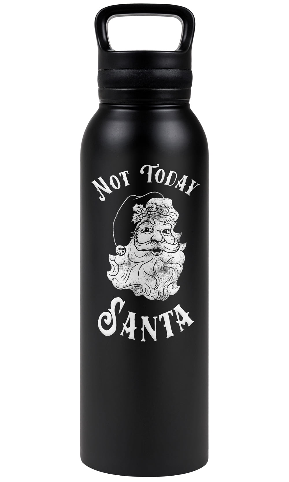 bCreative - LCT Creative Official Not Today Santa 24 oz Insulated Canteen Water Bottle, Leak Resistant, Vacuum Insulated Stainless Steel with Loop Cap