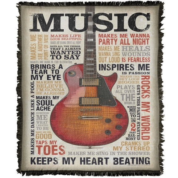 bCreative - Retrorocket Studio Blanket, 50'x60' Music Woven Tapestry Cotton Blend Fringed Throw Blanket