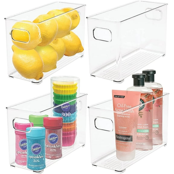 bHome & Co. Pantry Organization and Storage Organizing Containers, Acrylic Plastic Clear Storage Bins w Handles for Kitchen Organization, Cabinet, Fridge, Freezer, Bathroom, Laundry Organizer- 4 Pack