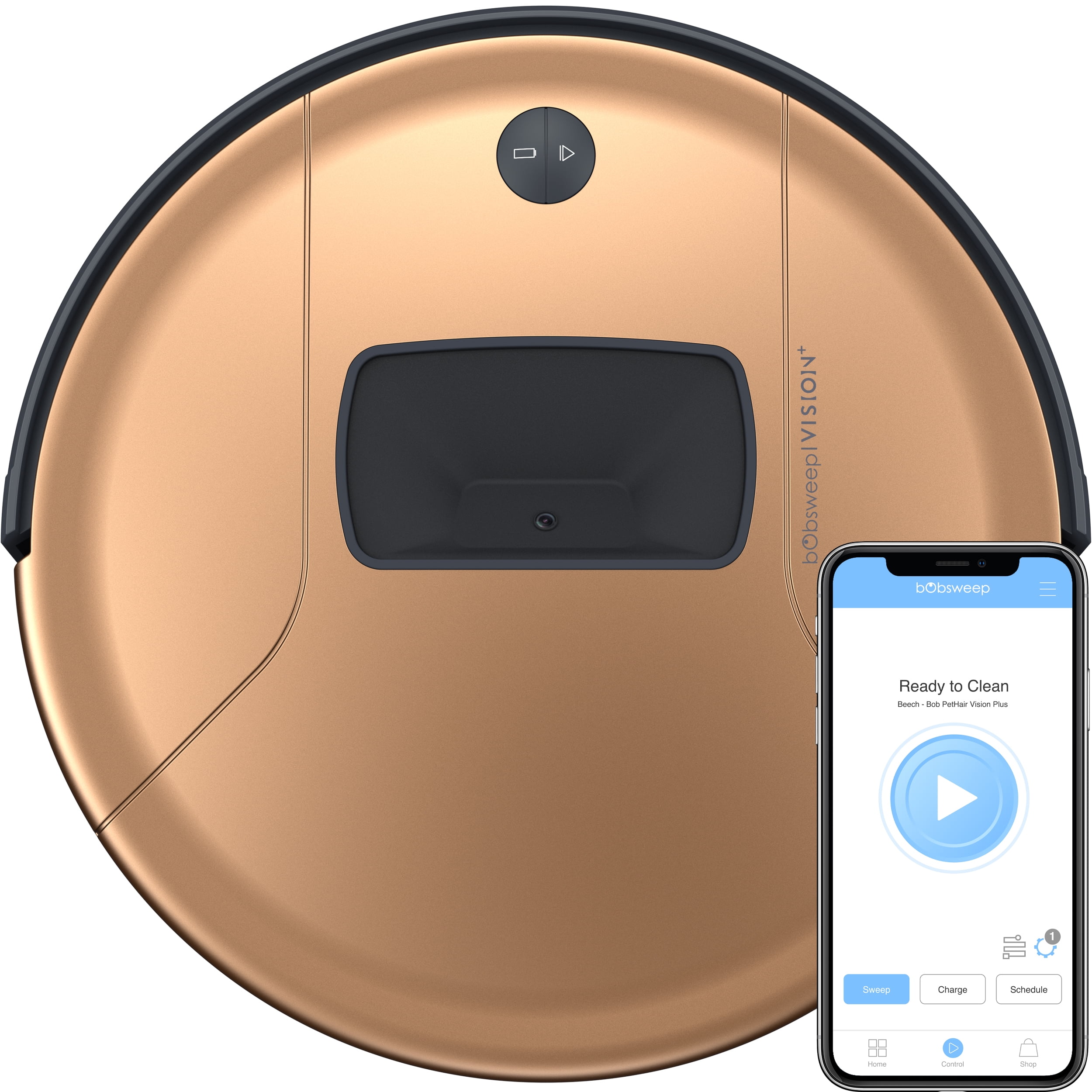 bObsweep PetHair Vision Plus WiFi Connected Robot Vacuum, Beech
