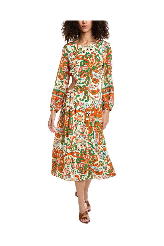 womens 3/4-Sleeve Midi Dress, 1/S, White