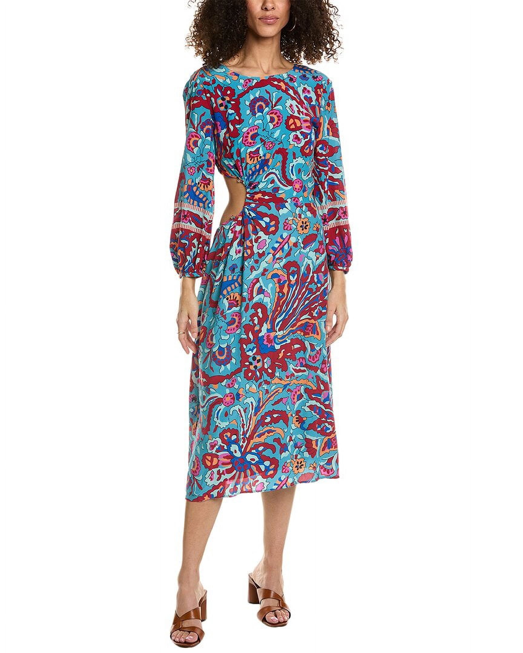 knee length dresses for ladies Ba&sh - Ecru w/ Red & Blue Floral Print Midi Dress Sz 4