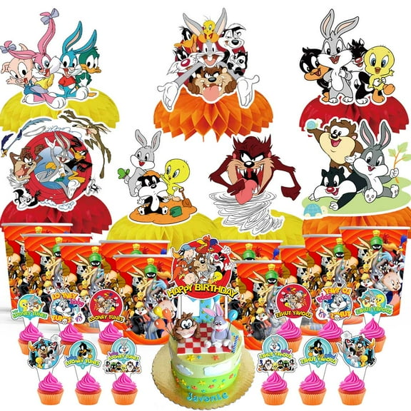 baby Looney Tunes Party Supplies Decor Cups Fans Decorations Honeycomb Centerpieces Cake Toppers