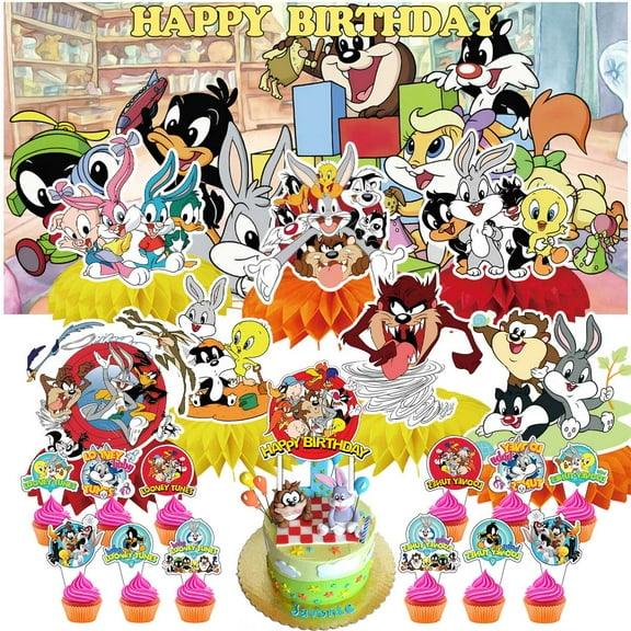 baby Looney Tunes Party Supplies Honeycomb Centerpieces Table Toppers Backdrop Decorations for Birthday