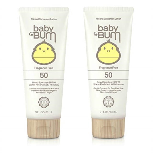 Baby Bum Mineral Sunscreen Lotion spf 50 uva/uvb face and body protection fragrance free, 3 fl oz (pack of 2)