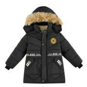 LLYWEY Baby Coat Toddler Puffer Jacket Fashion Boys' Full Zip Hoodies Jacket Boys' Thick Cotton Hooded Cotton Winter Coat Winter Down Coats Black 3T