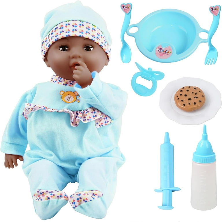 16 Inch Baby Doll YCFUN Dolls Toy Set Baby Girl Toys for 2 Year Old Pretend Play Preschool Toys Gift for Toddlers Black Blue